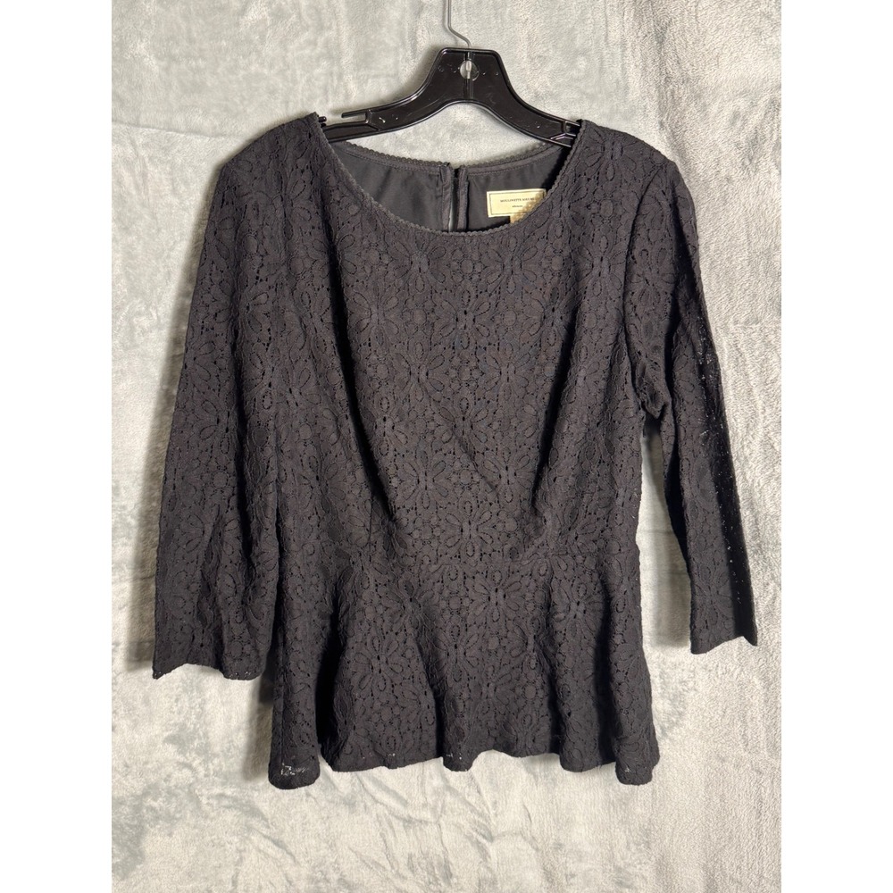 Moulinette Soeurs Anthropologie Black Lace Peplum Top‎ 3/4 Sleeve Size 
12